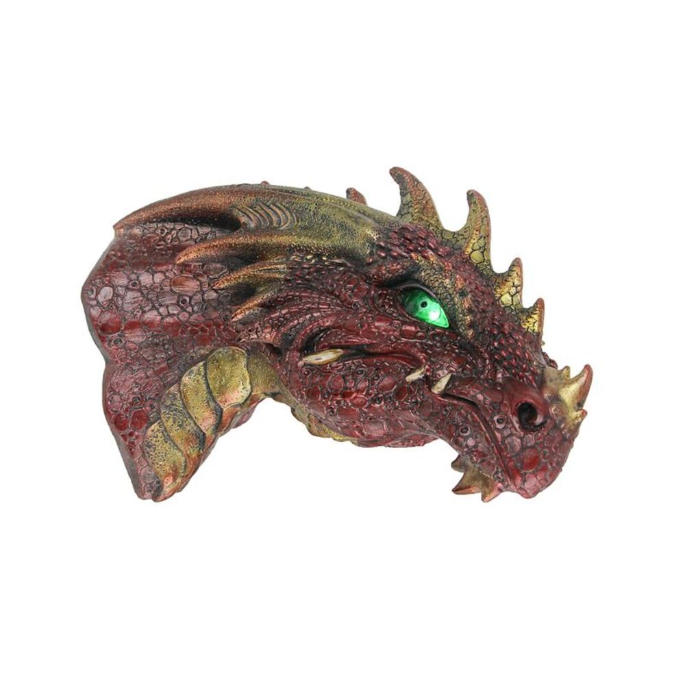 Red Dragon Head Wall Mounted Sculpture With LED Lighted Eyes